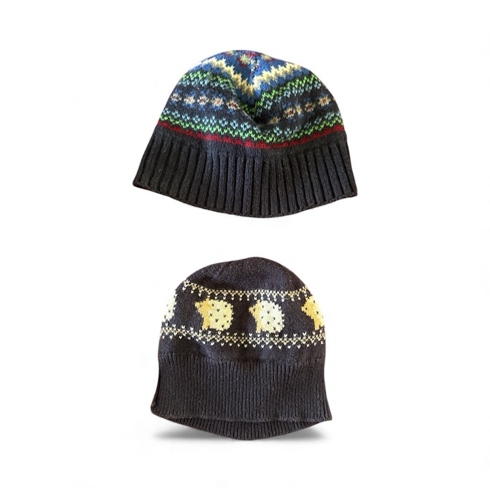 Janie and Jack Patterned Knit Beanie Set - Black and Yellow